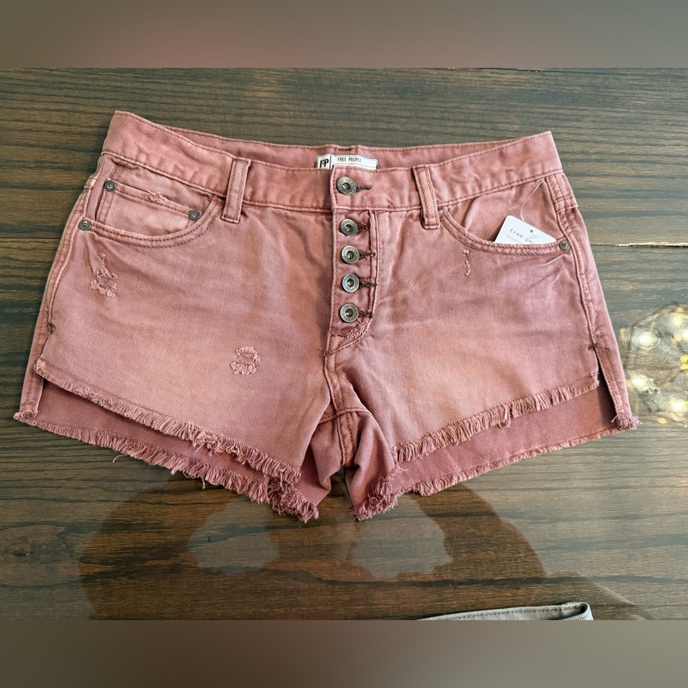 Free People Pink Distressed Jean Shorts